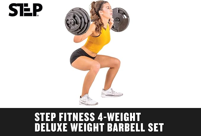 The Step Fitness Adjustable Dumbbell Set or Barbell Weight Set, 35-60 lbs, with Collars, and Weights