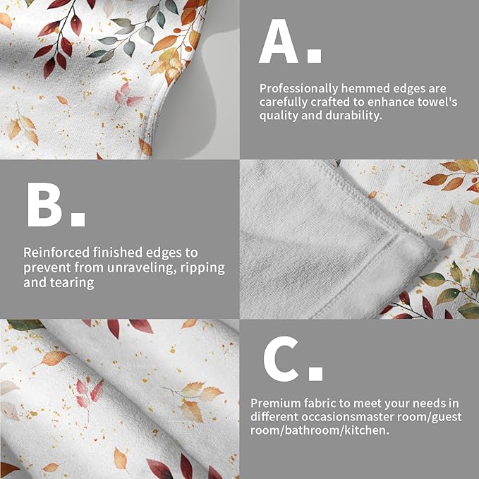 Fall Colorful Leaves Kitchen Tea Dish Towels 2 Pack Watercolor Eucalyptus Leaf Soft Absorbent Small Bath Towel Autumn Botanical Decorative Hand Towel Washcloths for Home Gym Hotel Bathroom