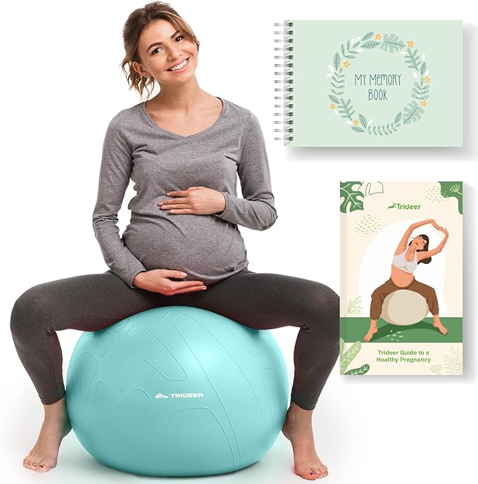 Trideer Pregnancy Birthing Ball, 1.7mm Extra Thick Yoga Ball for Maternity, Labor, Physio, Recovery, Illustrated Exercise Guide & Baby Memory Book Included, 1000LB Anti-Burst & Non-Slip Stability Ball