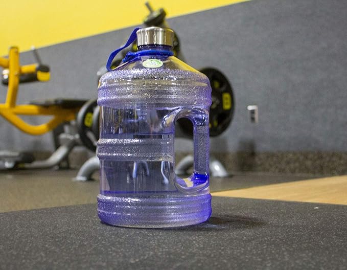 New Wave Enviro Iconic 1 Gallon Round BPA Free Water Bottle with Stainless Steel Cap and Integrated Handle, Ideal for Gym and Outdoor Life, Blue