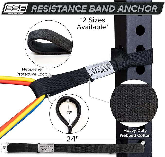 Serious Steel Fitness Resistance Exercise Band and Resistance Tube Anchors (Strap or Door Anchor)