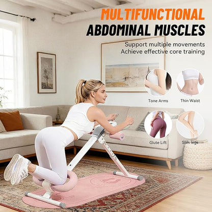 Foldable Ab Machine with Fitness Belt, Abdominal Trainer for Core Training, Adjustable Exercise Equipment, Knee/Back Support, Full Body Workout