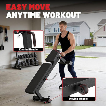 PAPABABE Adjustable Weight Bench with Weight Set, Heavy-Duty Workout Bench with Two-Way Angle Adjustment, Comfortable Extended & Easy-to-Clean Backrest, Transport Wheels & Easy Mobility for Home Gym