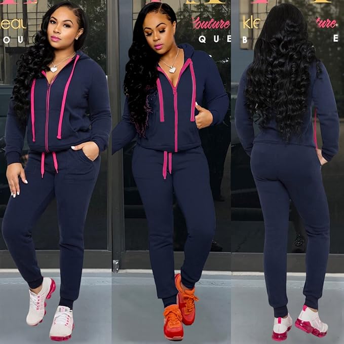 CLOCOR Track Suits for Women Set - Casual 2 Piece Outfits Sweatsuit Pocket Hoodies Long Sleeve with Patchwork Pants Set