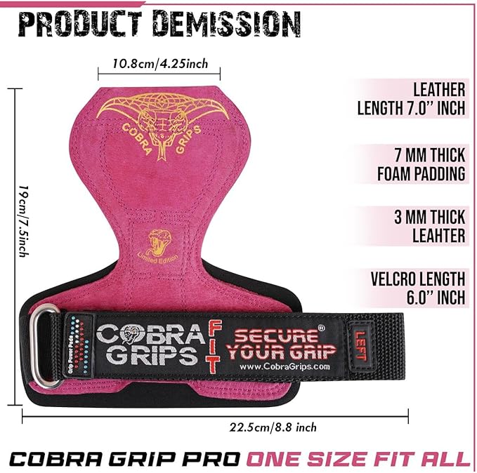 Cobra Grips PRO Weight Lifting Gloves Heavy Duty Straps Alternative with Power Lifting Hooks Padded Wrist Support for Deadlifts & Bodybuilding