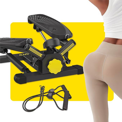Stepper Machine with Resistance Bands, Mini Stepper with 300LBS Weight Capacity, Twist Stepper for Full Body Workout, Adjustable Step Height, Smooth and Quiet, Step Machine for Men Women