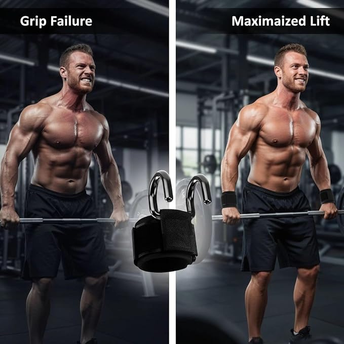 Weightlifting Hooks with Enhanced Grip, Metal Hooks and Thickened Wrist Support, Fitness Training Hooks for Barbell, Dumbbell, Pull-Up Bar, 7.9 X 5.9 X 2.4 in