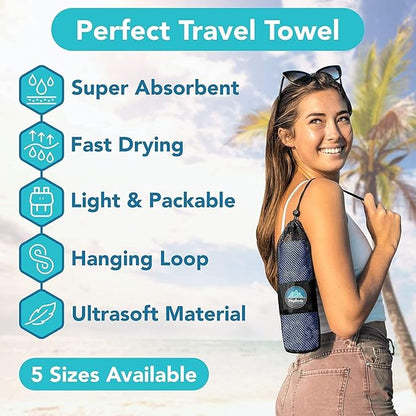 Youphoria Microfiber Travel Towel Fast Drying Lightweight - Quick Dry Towel for Camping, Beach, Backpacking, Hiking & Sport