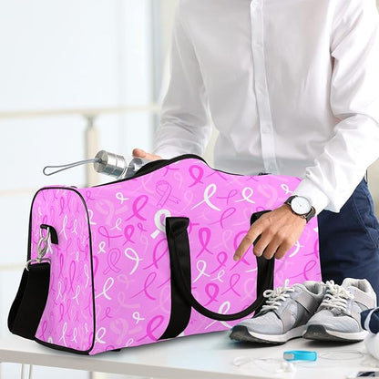 Travel Duffel Bag Breast Cancer Awareness Ribbon Sport Tote Gym Bag Waterproof Foldable Carryon Weekend Overnight Training Handbag Sports Duffle Bags for Women Men Boys Girls