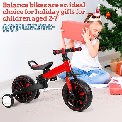Toddler Bike, 6-in-1 Multi-Functional Kids Bicycle Convertible to Balance Bike, Trike with Training Wheels, Adjustable Saddle and All-Terrain Tires for Boys Girls Age 2-5 (Red)