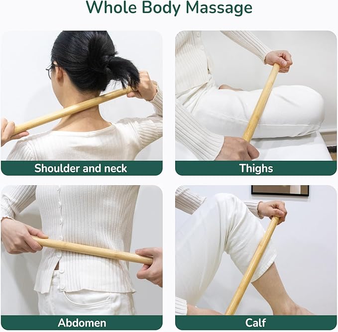 2 PCS Solid Bamboo Massage Stick Set for Body Shaping, Roller Stick, Guasha Sticks, Warm Therapy Tools for Muscle Relaxation