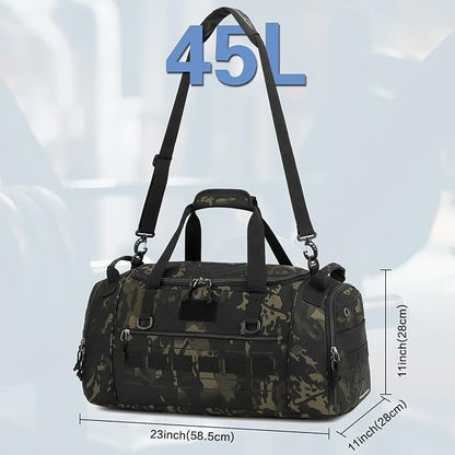 Gym Bag for Men Women 45L Sports Duffle Bag for Travel Tactical Military Duffel Bag with Shoe & Laptop Compartment Lightweight Medium Weekender Travel Bags for Fitness Training Workout, Camo