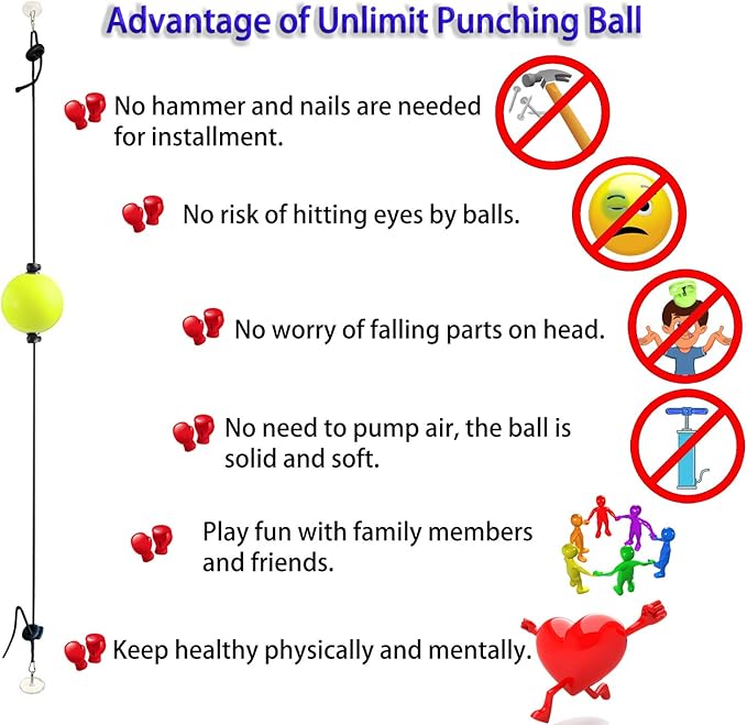 Boxing Reflex Ball for Hand Eye Coordination, Boxing Equipment for Training at Home, Double End Punching Ball, Workout for Adults & Kids Indoor, No Hammer for Installing, Anxiety Stress Relief.