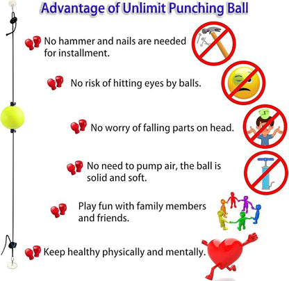 Boxing Reflex Ball for Hand Eye Coordination, Boxing Equipment for Training at Home, Double End Punching Ball, Workout for Adults & Kids Indoor, No Hammer for Installing, Anxiety Stress Relief.