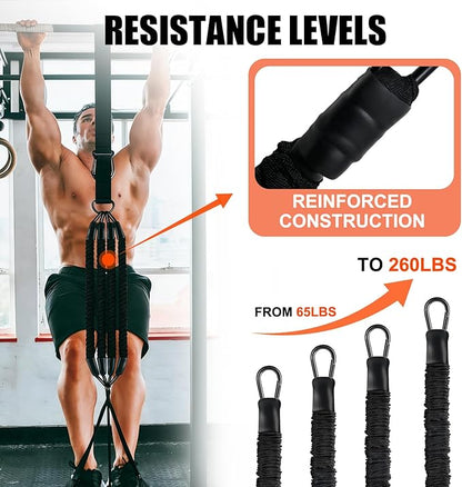 Pull Up Assistance Bands for Home Gym, 4 Adjustable Resistance Bands for Pull Ups and Strength Training, with Foot Rests, Extension Strap, Suitable for Beginners, Full-Body Workouts