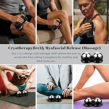 ideayard Stainless Steel Massage Roller Double Ball - Ice Therapy Muscle Pain Relief, Sore Muscles, and Tension Relief Cold & Hot Therapy Back, Shoulder, Leg, Calf Muscle Fascia Release Tool
