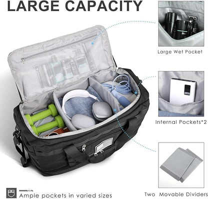 ETRONIK Gym Bag for Men Women, Carry on Luggage 22x14x9 Airline Approved, Tactical Travel Duffle Bag with Toiletry Bag and Shoe Compartment, Weekender Overnight with Wet Pocket for Workout, Black