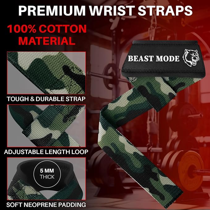 TECEUM Lifting Straps for Weightlifting Gym Strength Training - Wrist Straps with Neoprene Padded Cotton - Men & Women – Ideal for Powerlifting, Bodybuilding & Deadlifts