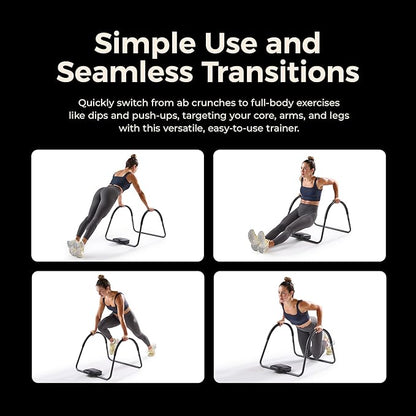 Sunny Health & Fitness Waist Trainer Ab Roller with Elbow Support, Training Wheels, Foldable for Home Gym, Abdominal Exercises, Core Strength, Glute Trainer, Crunch Workouts with Optional Dip Station