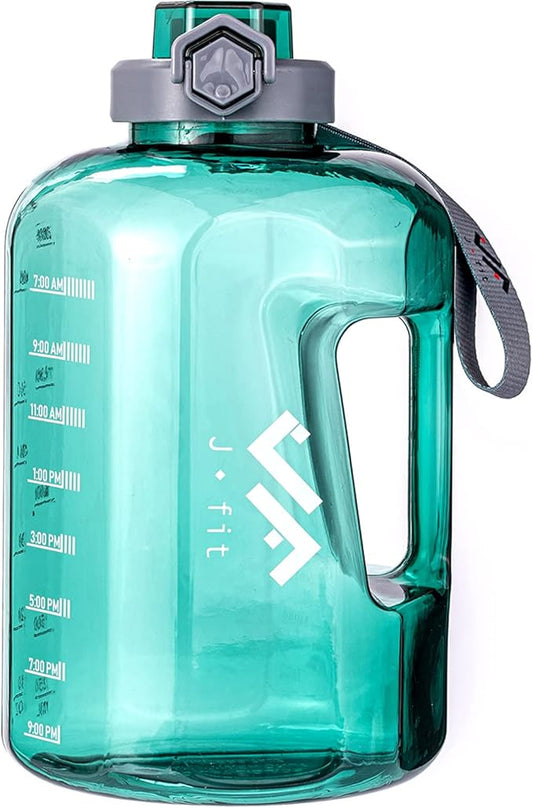 JFIT BPA Free Reusable Sports Water Bottle w/Time Markers, Leakproof Flip-Top Lid & Carry Strap – Durable PETG, 2.28" Wide-Mouth for Ice – Eco-Friendly, Odor-Free & Easy to Clean