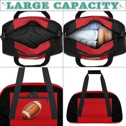 Football Bag, Sport Duffel Gym Gymnastics American Football Training Weekender Gym Travel Duffel Bags, Black Red