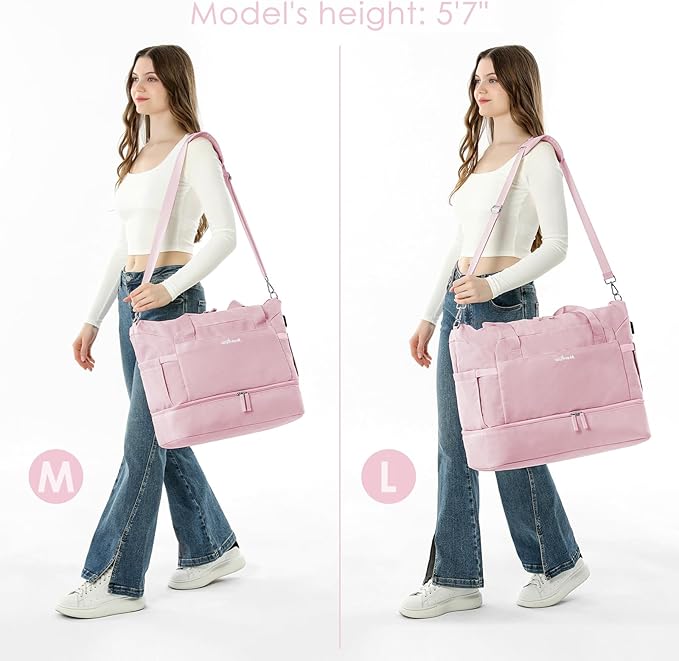 ETRONIK Gym Bag for Women, 45L Carry On Travel Duffel Bag with Shoes Compartment, Weekender Overnight Bag with Wet Pocket & USB Charging Port for Women, Travel, Gym, Weekend, Large Size (Beige)