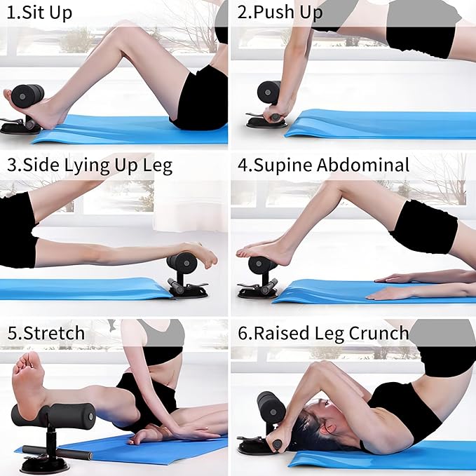 Sit Up Bar,Portable Adjustable Sit Up Floor Holder with 2 Strong Suction Cups and 1 Resistance Band,Situp Bar Assistance Device for Ab Workouts,Sit-Ups & Core Exercises,Home Office Gym