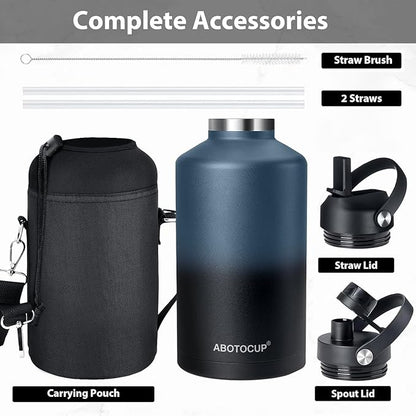 Gallon Water Bottle,128oz Stainless Steel Water Bottles Insulated,Double Wall & Leak Proof, Travel,Football,Gym,Camping Essentials,Keep Cold All Day,Indigo Black Gradient