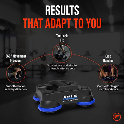 -ABLE Multi-Directional Fitness Gliders (Pair) – Patented 360° All-in-One Bodyweight Training System, Ab Roller, Push Up Bars & Core Sliders – Portable Home Gym Equipment for Full Body, Chest & Ab Workouts