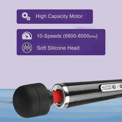 Wired Powerful Handheld Wand Massager, Strong Personal Vibration Massage for Sports Recovery, Back Muscle Aches, Whole Body Pain (Black)