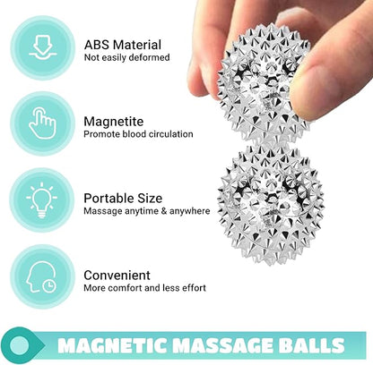 Massage Ball, Magnetic Balls, Hand Spiky Massage Ball Silver Ball 1 Pair, Hand Acupuncture Ball Massage for Adult and Kid, Hand Exercise Squeeze Balls for Pain Pressure and Stress Relief