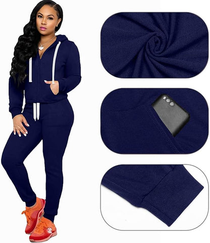 CLOCOR Track Suits for Women Set - Casual 2 Piece Outfits Sweatsuit Pocket Hoodies Long Sleeve with Patchwork Pants Set