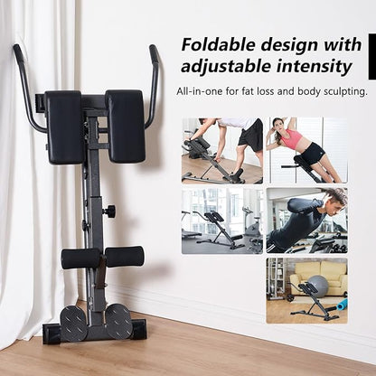 soges Adjustable Roman Chair Exercise Equipment, Foldable Fitness Hyperextension Bench Machine Back Extension Ab Workouts, Full Body Strength Exercise Sit Up Gym Bench for Home