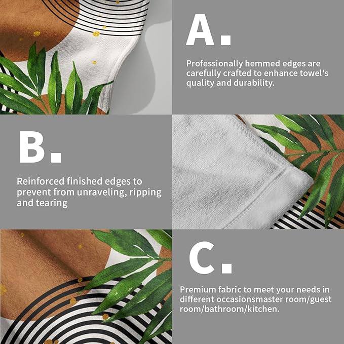 Boho Leaves Hand Towels Mid Century Kitchen Towels 2 Pack Bohemian Fingertip Towel Vintage Leaf Decorative Ultra Absorbent Microfiber Fingertip Towel for Kitchen Bathroom Face Towel