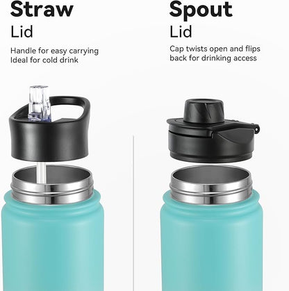 16 oz Insulated Water Bottle with Straw Lids, Stainless Steel Kids Water Bottles for School, Double Wall Vacuum Metal Water Bottle with Straw & Wide Mouth Lid, Bubble Gum 1 Pack