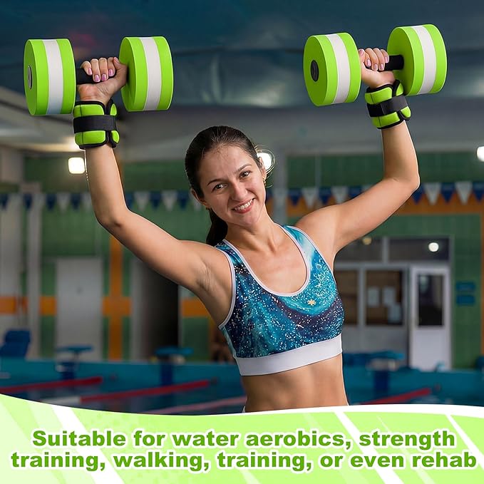 Water Aerobics Set, 4 Piece Pool Exercise Kit (2 Aqua Dumbbells + 2 Ankle/wrist Weights), EVA Foam, Low-impact Workout