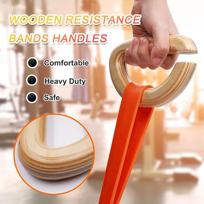 Lights Mountain Wooden Resistance Bands Handles Versatile Exercise Handles with Anti-Slip Grip Tapes for Elastic Band Workouts Home Gym Strength Training and Full-Body Workouts