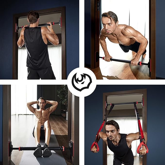 FitBeast Pull Up Bar for Doorway, Strength Training Pullup Bar with No Screws, Chin Up Bar with Adjustable Width Locking Mechanism, Doorway Pull Up Bar Max Load 440lbs for Home Gym