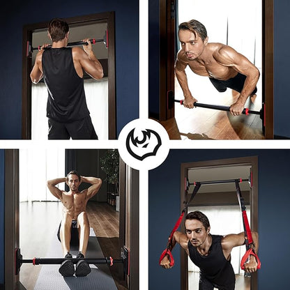 FitBeast Pull Up Bar for Doorway, Strength Training Pullup Bar with No Screws, Chin Up Bar with Adjustable Width Locking Mechanism, Doorway Pull Up Bar Max Load 440lbs for Home Gym