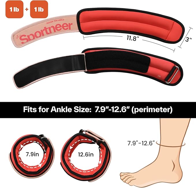 Sportneer Ankle Weights 0.5/1/2/3/5 LBS 1 Pair Wrist Leg Arm Weights for Women Men Kids Child with Adjustable Straps, Strength Weighted for Jogging Running Walking Fitness Gym Workout