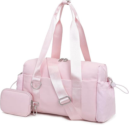 Everyday Mini Gym Bag for Women 2.0, Small Tote with Zipper Compartment Waterproof Travel Duffle Cute Handbag Workout Carry On with Removeable Shoulder Strap & Coin Wallet Easy to Clean - Pink