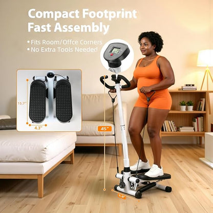 Steppers for Exercise at Home, Mini Stepper with Resistance Bands, Hydraulic Fitness Stepper with LCD Monitor, 360LBS Weight Capacity Portable Stair Stepper for Small Spaces