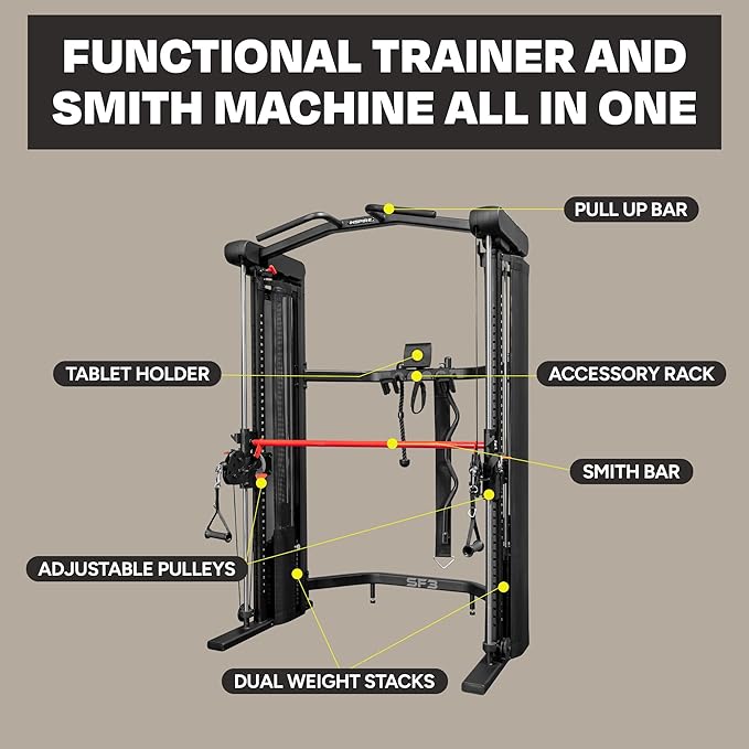 Inspire Fitness Home Gym Functional Trainer with Selectorized Smith Bar - Compact Home Workout Machine with Accessories and 2 x 165 lb Weight Stacks