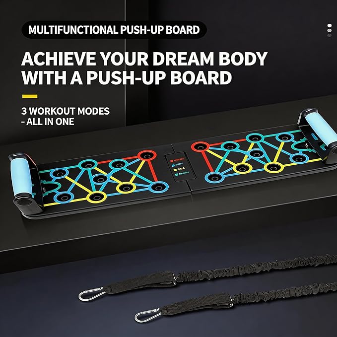 Foldable Push Up Board, 25-in-1 Home Workout Equipment with Non-Slip Handles, Color-Coded Guide & Jump Rope Included – Portable Strength Training System for Chest, Arms, Back, Core, Professional Fitness Gear Deluxe Set for Men & Women