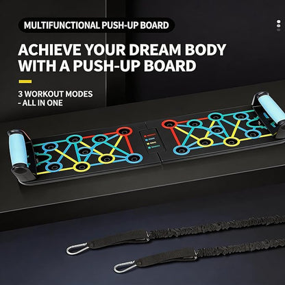 Foldable Push Up Board, 25-in-1 Home Workout Equipment with Non-Slip Handles, Color-Coded Guide & Jump Rope Included – Portable Strength Training System for Chest, Arms, Back, Core, Professional Fitness Gear Deluxe Set for Men & Women