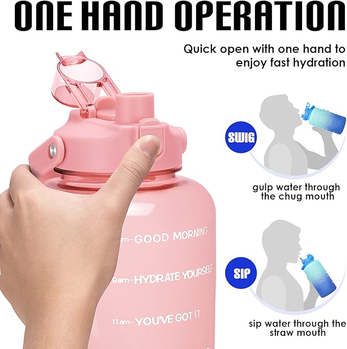 HydroPal 1 Gallon Water Bottles with Straw, 128 oz Water Bottle BPA Free Innovative 2-IN-1 Lid Gym Bottle with Times to Drink Motivational, Large for Sports Fitness Camping Water Jug （13.8X5.5 inch）