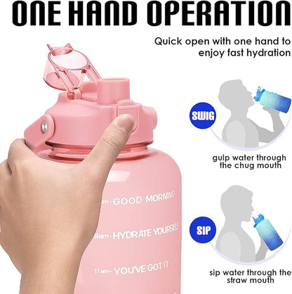 HydroPal 1 Gallon Water Bottles with Straw, 128 oz Water Bottle BPA Free Innovative 2-IN-1 Lid Gym Bottle with Times to Drink Motivational, Large for Sports Fitness Camping Water Jug （13.8X5.5 inch）