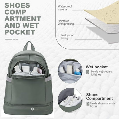coofay Gym Backpack For Women Men Dance Sports Backpack With Shoe Compartment Waterproof Travel Backpacks Gym Bag Olive Green