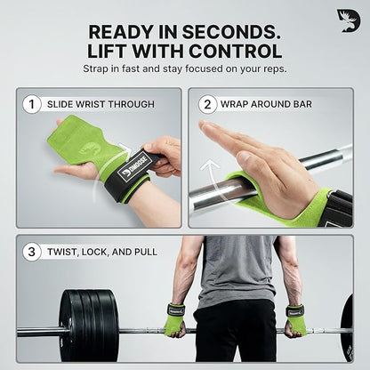 DMoose Fitness Weight Lifting Hooks (Pair) for Deadlifts, Pull Ups, Rows & Shrugs - Anti-Rip Nylon Strap Hand Grips with Thick Wrist Padding - Heavy Duty Wrist Straps for Weightlifting & Gym Workouts