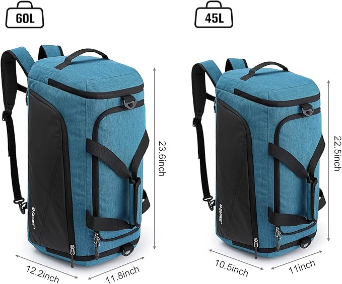 G4Free 45L/60L 3-Way Duffle Backpack Gym Bag with Wet Pocket & Shoes Compartment Sports Travel Weekender Overnight Duffel Bag